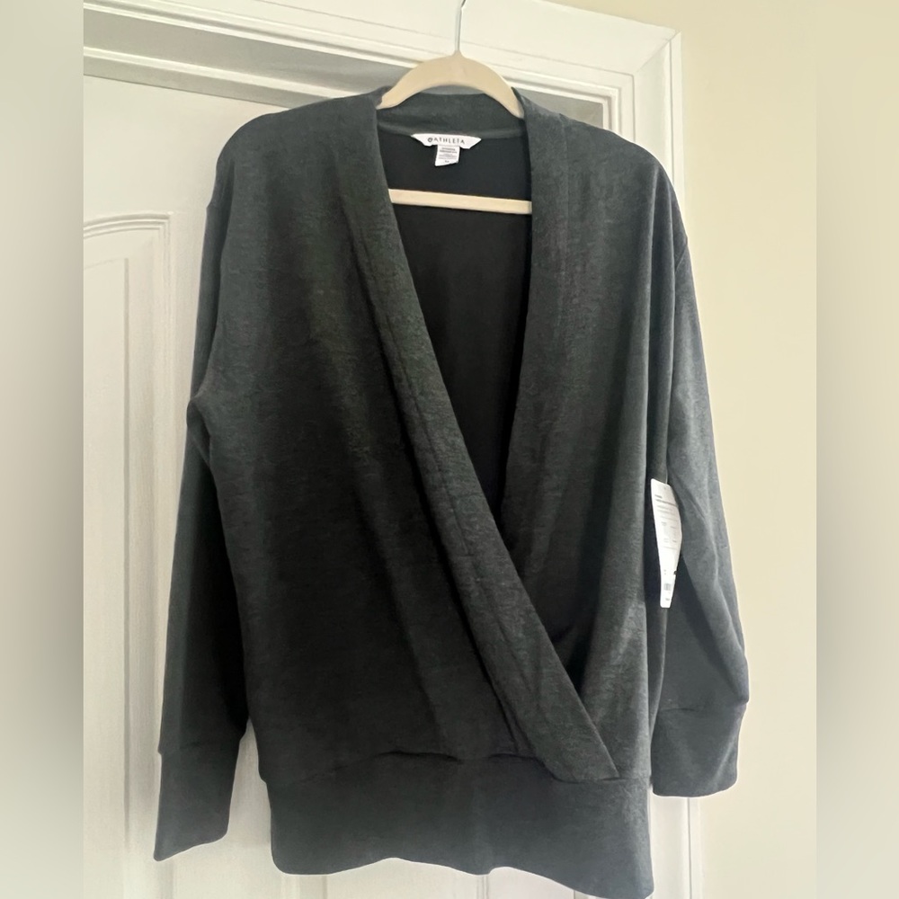 Athleta NWT Purana V-Neck Wrap Sweatshirt Gray Medium